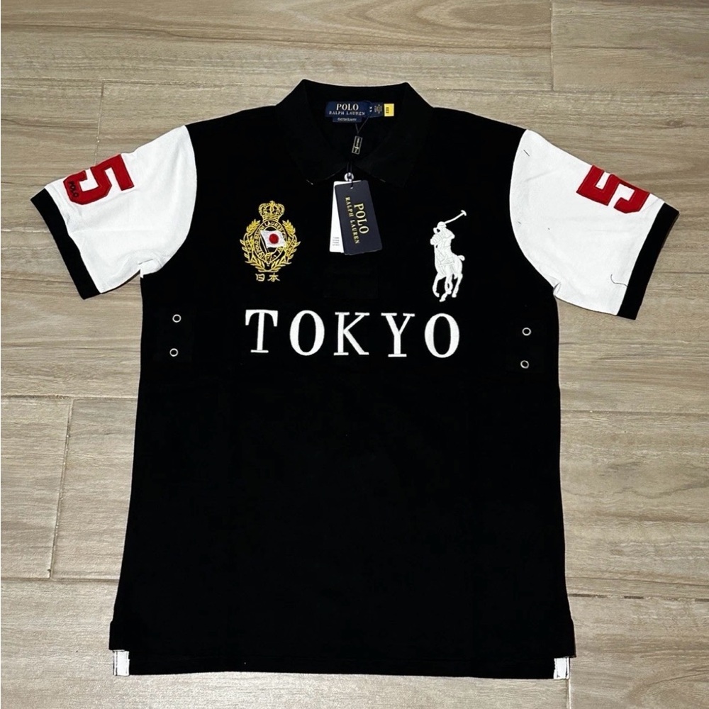 Ralph Lauren Black and White Polo with Red Accents